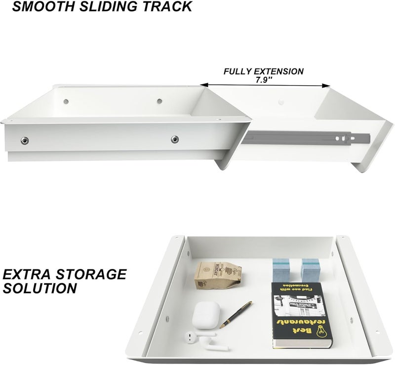 Gaxomo White Under Desk Mounted Sliding Drawer with 60 Degree Tilt Panel to pull out, 15'' long & 9'' deep Large Storage Organizer for Sit Stand Workstation - Image 3